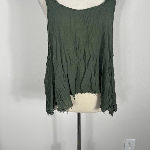 Free People Intimately Tank Top Army Green Gauze Raw Hem Bohemian Lagenlook XS - Picture 2 of 7